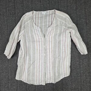 J. Jill Love Linen Top Striped Button Front  Beige Orange Womens Large Petite